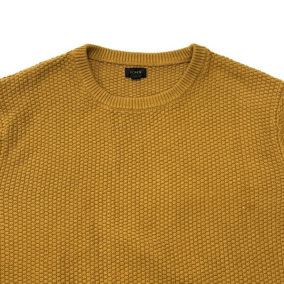 J Crew Mens Crewneck Sweater Cotton Checker Stitch XL Yellow Gold Pullover - Picture 4 of 8